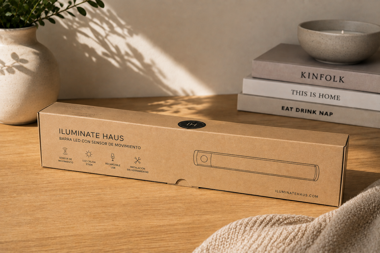 Packaging de Lumina — barra LED con sensor de movimiento